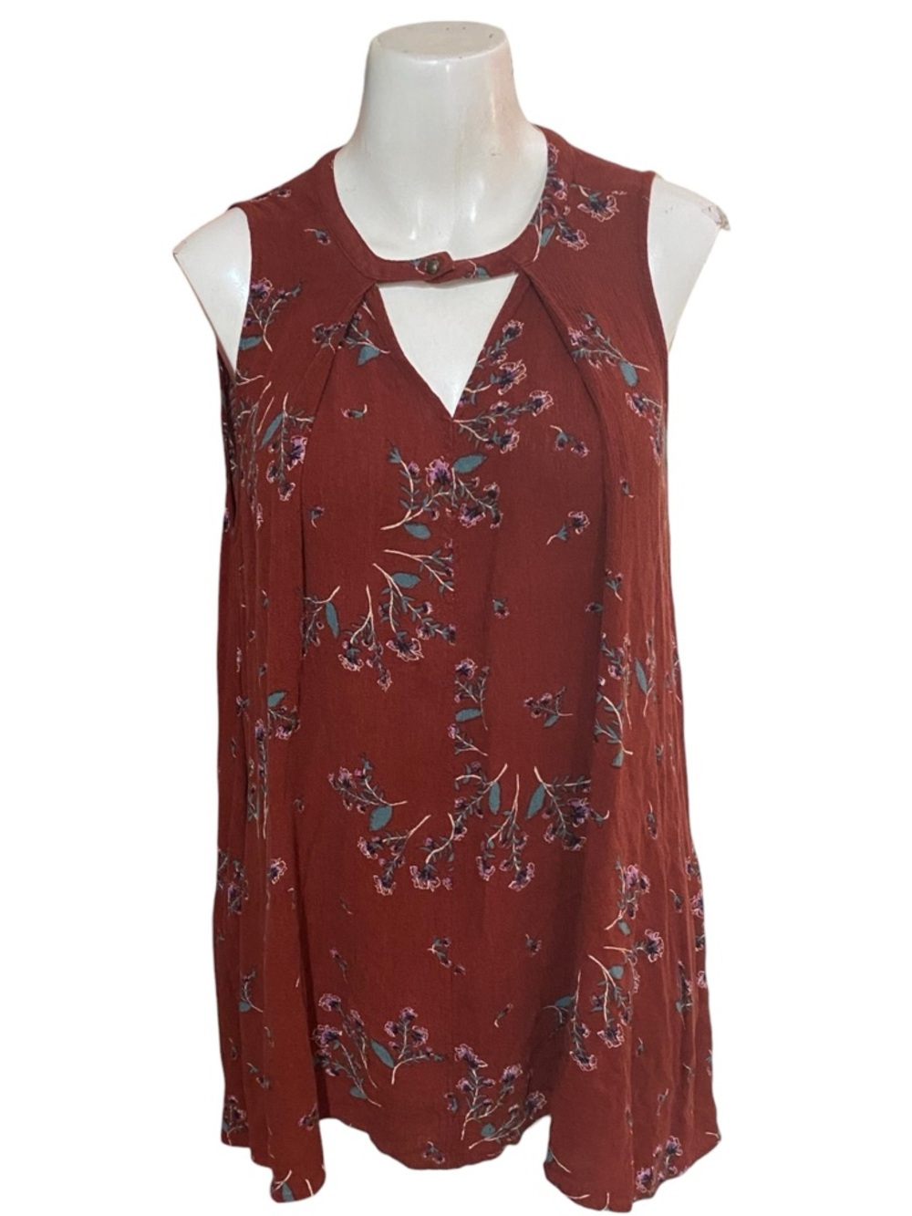 Free People Tree Swing Sleeveless Rust Floral Keyhole Top Size XS